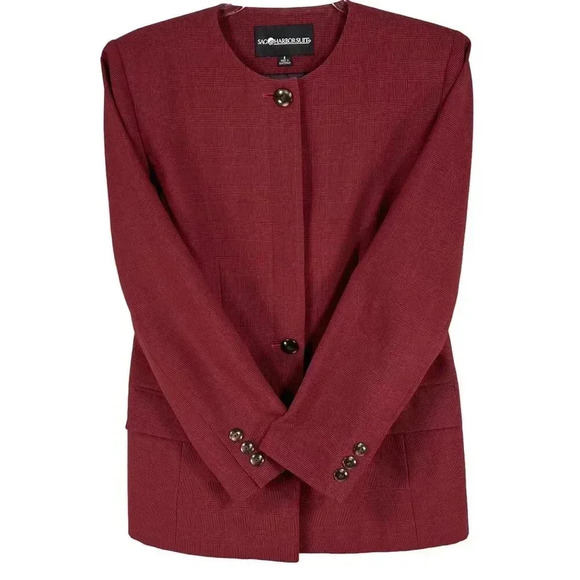 Sag Harbour Herringbone Power Suit Set Womens 8 Lined Burgundy Business Casual - Picture 7 of 16